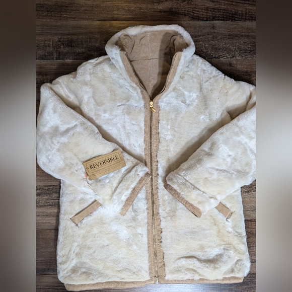 NWT Vintage Deadstock Winlit Leather Reversible Jacket Large In Tan Faux Fur - Picture 2 of 13